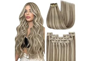 YoungSee Clip in Hair Extensions Highlight Brown and Blonde Hair Extensions Clip in Real Hair 20 Inch 120g Clip in Extensions Human Hair Light Brown Highlight Clip on Hair Extensions Natural 7pcs