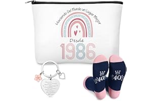 Jadive Regalos de Cumpleaños para Mujeres de 40 Años Bolsa de Maquillaje Llavero y Calcetines Neceser de Arcoíris 1986 Bolsa de Aseo Cosméticos para Mamá Madre Amiga Viaje Abuela Colega Enfermera