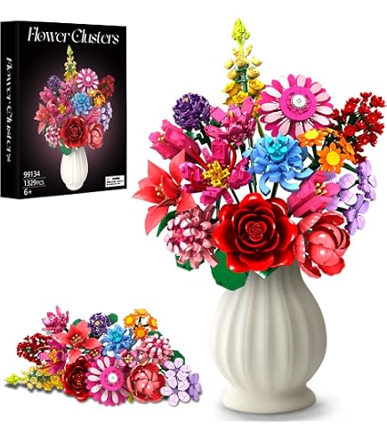 Kit Aigidusansu de construction de bouquet de fleurs et d'insectes, mini blocs botaniques pour adultes, cadeau Noël et anniversaire pour maman, épouse ou petite amie