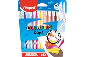 Maped Set de Rotuladores Borrables COLOR'PEPS Oops - 12 Colores, Borrado Instantáneo - Para Niños y Escuela