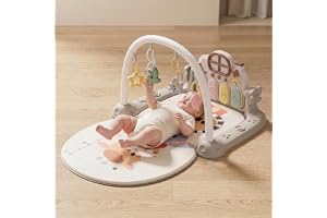 Baybee Baby Play Gym Mat for Newborns, Kick & Play Piano Activity Center with Music, Lights and Hanging Toys, Adjustable Infant Tummy Time Mat, Learning Playmat for Boys & Girls 0-12 Months - Grey