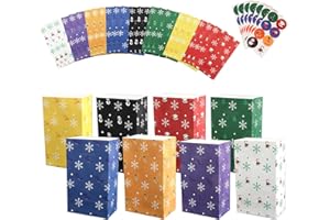 MORAINJAY 24 Szt. Świątecznych Papierowych Torebek na Prezenty z Naklejkami Uszczelniającymi, 8 Wzorów, Małe Torby na Słodycze i Upominki