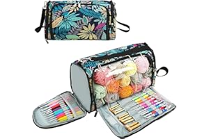 JOZEA Sac de rangement pour laine, crochets et autres accessoires Sac de rangement pour aiguilles à tricoter, bleu, Décontracté