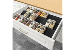 Famhap Rangement epices tiroir 6PCS,Organisateur Porte épices pour extensible de 29,5 cm à 59 cm,insert etagere epices cuisine texture mate,Avec bosses antidérapantes