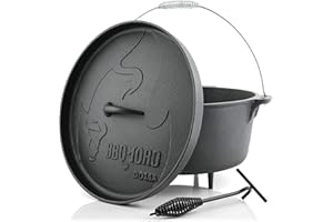 BBQ-Toro Dutch oven Alpha series | 13.3 L | Cooking pot with feet | Preseasoned | Cast iron cooking pot | Roasting pan with lid lifter | Braising Dutch oven | Camping pot | Fire pot with lid