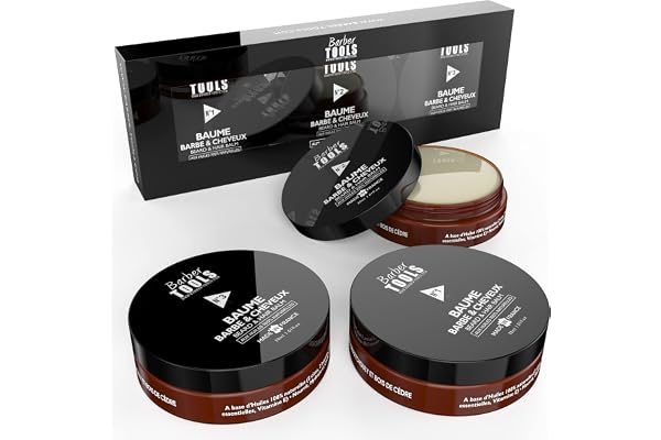 Kit 3 Baumes Barbe | N°1/2/3 | aux huiles 100% naturelles 3X30ml -FABRIQUÉE EN FRANCE- Nourrit, Hydrate, structure. À base de 2 cires, 2 beurres, 5 Huiles Végétales, 2 huiles essentielles, Vitamine E