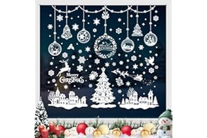BAILTOUK 9 Pièces Stickers Noel Fenetre Réutilisable, Autocollant Noel Fenetre Electrostatique, Décor pour Fenêtre en PVC Aquarelle Flocons de Neige pour DIY Décor Fenêtre, Vitrines, Façades en Verre (Blanc)