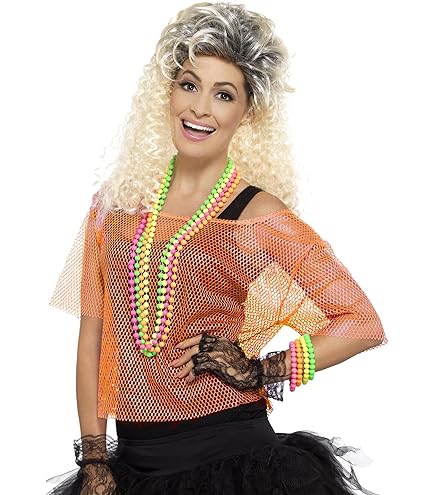 19 stuks accessoires voor dames, jaren 80, roze jaren 80 verkleedkleding voor vrouwen met bliksemoorbellen, ketting, visnethandschoenen, hoofdband voor retro feesten, vrijgezellenfeesten, meisjes en