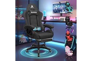ALFORDSON Chaise Gaming, Siege Gaming avec Support Lombaire de Massage, Fauteuil de Gaming Pivotant Ergonomique avec Appui-Tête, Hauteur Réglable, Matériau en Tissu, Gris