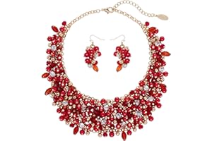 Bocar Collana da donna alla moda, con colletto grosso e cristalli, set di collana e orecchini, fatto a mano, regalo per lei