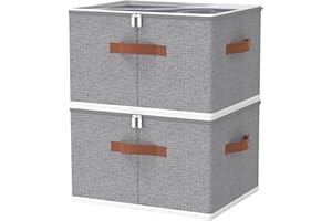 OUTBROS Cajas de Almacenamiento plegables, Contenedor Organizadoras con Tapa, Caixas de Armarios de Ropa, Cesta Almacenaje Tela, 50x40x30 cm, Gris, 2 Piezas