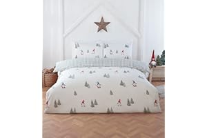Rapport home Christmas Gonks Duvet Cover Set Double - Festive Microfibre Bedding with Reversible Design, Soft & Easy Care for Winter Holiday Decor