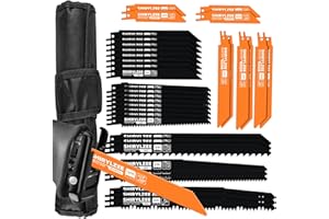 SHIRYLZEE Lame per Sega a Gattuccio 35 Pezzi, Realizzato in HSS e Cr-V, Universale Lama per sega alternativa per Taglio Metallo e Legno(35 Pezzi)