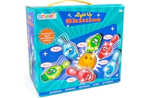 abeec Light Up Skittles - Skittles Bowling Set for Kids 3+ - Skittles Game for Kids with Facial Expressions and LED Flashing Lights Inside Including 1 Ball