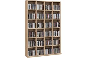 HOMCOM Mobile Porta CD con Ripiani Regolabili, Scaffale Porta 456CD/336DVD Salvaspazio in Legno, Mobile Portacd con 24 Scomparti, per Soggiorno, Camera da Letto, Ufficio, 89x20x130.5 cm, Color Legno
