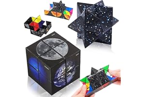 Aonuily Magic Cube, 2 in 1 Rubix Cube Infinity Cube Fidget Toy 3D Puzzle Cube Game for Kids and Adults Stress Relief Gift (Planet)