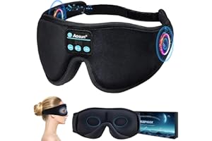 Aosun Bluetooth Sleep Mask, 100% Blackout 3D Sleep Headphones Eye Mask with Headphones for Men & Women, Wireless Music Sleep Mask Sleeping Headphones for Travel/Nap/Yoga/Meditation/Night (Black)