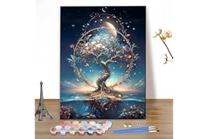 MEIYUDA Pintar por Numeros Adultos Árbol de la vida, DIY Pintura por Numeros Kit Manualidades Adultos, Pigmento Acrílico, Decoración para el Hogar Regalo de pared 40x50cm(sin marco)
