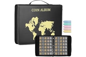 KOMABLEN 480 Tasche Raccoglitore Monete, 16 Pagine 35x35mm Porta Monete da Collezione, Raccoglitore da Collezione con Cerniera, Album Portamonete per Euro, Sterlina, Pence