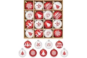 Elidepe Weihnachtskugeln, 16 Stück Christbaumschmuck, 6CM Weihnachtskugeln Rot Weiß Kunststoff, Bruchsicher Weihnachtsbaumkugeln mit Aufhänger, Weihnachtsbaumschmuck Weiß Rot für Weihnachtsdeko