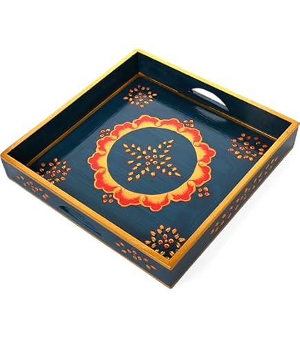 Hind Handicrafts Handmade Decorative Wooden Asian Cot Tray For Snacks & Drinks - Traditional Indian Cot Decor Accent - Jute Thread Weaving
