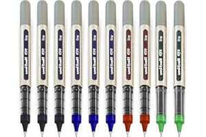 Uni-Ball EYE - UB-157 Rollerball Pens - 0.7mm Nib - [Pack of 10] - 3 x Black, 3 x Blue, 2 x Red, 2 x Green
