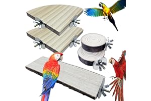 Allazone 5 PCS Natural Wood Stand Bird Perch Stand, Bird Parrot Perch Stand Set, Wooden Parrot Perch Stand Perch Platform Cage Accessories for Parrotlets Cockatiels Budgies Parakeets