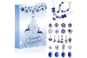 RONSTONE Calendrier de l'Avent 2023 Bijoux pour Femmes - 24 pièces joyeuses de Noël DIY bracelets & colliers avec des perles de charme, Halloween anniversaire cadeaux pour adultes enfants filles (Bleu)
