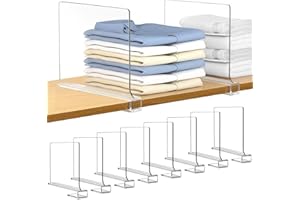 VEXNOOK Przezroczyste przegródki do regałów, 8 sztuk, niewidoczne i eleganckie przegródki do szafy, wielofunkcyjny organizer do szafy na ubrania z elastycznym klipsem, odpowiedni do płyt drewnianych o