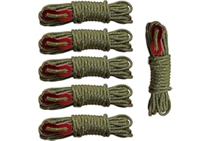 Skyzone 6 Pack Reflective Ropes - 4mm x 4M Camping Guide Ropes with Tensioner, Weatherproof Reflective Cord for Tents, Hammocks, Tarps, Outdoor Survival Gear (Military Green, 4mm)