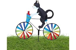 Jauhmui Molino de viento 3D resistente a la intemperie, para jardín, 2 piezas, para bicicleta de animales, para perros y gatos, para exteriores, patio, césped, arco iris (gato negro)