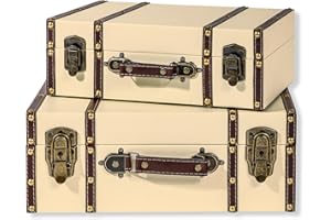 Trademark Innovations Valigie decorative in legno stile vintage (set da 2, panna)