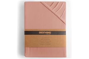 DecoKing prześcieradło z gumką 160x200-180x200 cm jersey bawełna łososiowe Amber
