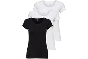 Only Lot de 3 T-Shirts Femmes Noir ou Blanc à Manches Courtes T-Shirts été Longs Basiques XS S M L XL 15209153