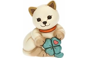 THUN - Amazon Limited Edition 2022 - Gatto Salvadanaio con Quadrifoglio Portafortuna - Ceramica Decorata a Mano - Ideale Come Bomboniera, Idea Regalo