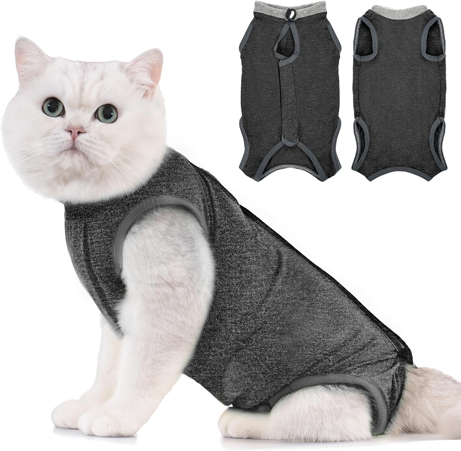 Avont Traje de Recuperación para Gatas Esterilizadas, Ropa Postoperatoria Protectora Antilamido, Chaleco para Cirugía y Heridas Abdominales (Gris Oscuro,L)