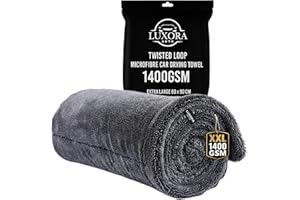 LUXORA AUTO Car Drying Towel Extra Large 90cm x 60cm 1400 GSM Twisted Loop Microfibre - Charcoal Drying Towel Car Detailing, Double-Sided Edgeless Design, Super Absorbent, Durable Machine Washable and Lint-Free