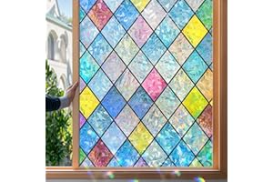 Mgood Vinilos para Cristales Efecto Arcoiris Vinilo para Ventanas Patrón de Rombos Decorativos Translucido Vinilo Adhesivo Cristal Electrostática Anti UV Lámina Privacidad Ventana 44.3x100cm