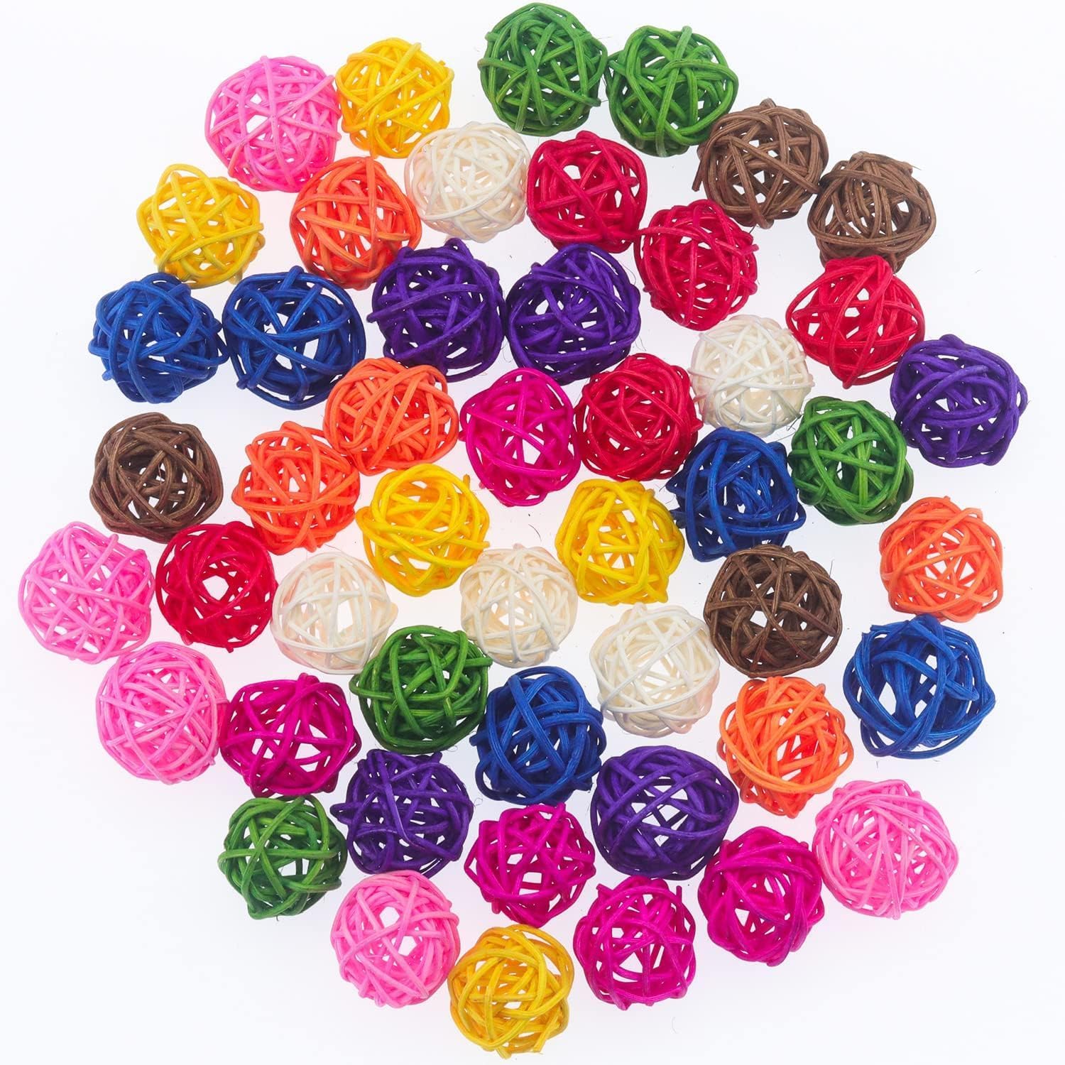 Ervoxo 40 bolas de ratán para pájaros, bolas de mimbre, bolas de ratán, juguetes para masticar, juguetes para masticar pájaros, coloridas bolas de ratán, juguete para loro, juguete para loros