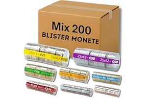 ALEJANDRO FUENTES AF® Mix 200 Blister Monete | 25 Blister Monete 1 2 5 centesimi + 25 Blister Monete 1 e 2 euro + 25 Blister Monete 10 20 centesimi | Conta Monete Euro (25 per Monete)
