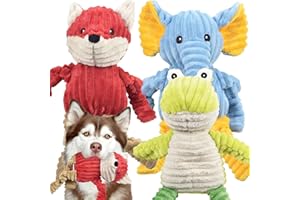 Ousiya 3-PACK Squeaky Dog Toys, Assortment Stuffed Plush Animal Dog Toys Soft Dog Toys Value Bundle for Small Medium Large Dogs