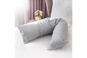 ‎PHD PRIMERA PHD Primera Seitenschläferkissen 200 x 40 cm mit Bezug (Grau mit Sternen) - Allergiker-empfohlen u. 60°C waschbar, perfekt als Schwangerschaftskissen u. Stillkissen, Öko-Tex 100 Zertifiziert