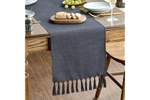 Artoid Mode Camino de mesa estilo rústico de color gris grafito con borlas, lavable, decoración de mesa de cocina, para fiestas, cumpleaños, bodas, 33 x 143 cm