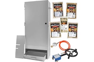 Eversmoke Räucherofen Jumbo 110 Pro II Starter Set – galvanisierter Stahl, große Räucherkammer, inkl. Thermometer, Haken, Körbe, Tropfblech & Feuerschale (Starterset + Gasbrenner)