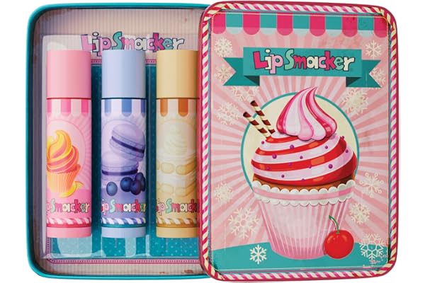 Lip Smacker Lip Balm Tin Trio, Coffret Cadeau 3 Pièces de Baume à Lèvres pour Enfants, Edition Pâtisserie, Hydratant et Facile à Appliquer, Infusé avec de l'Huile de Graines de Castor