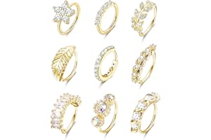Dochais 9 Pièces Percing Nez Anneau Or Argent Or Rose, Anneaux de Nez Acier Inoxydable, Anneaux de Nez Cerceaux, Anneau de Nez Hoop, CZ Opale Feuille Anneau de Nez pour Femme Homme Bijoux 20G 8mm