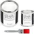 CHALK PAINT EVERYTHING Bianco Gesso & FINITURA + PENNELLO - Kit Pronto Vernicia e Proteggi (750 ml Colore + 250 ml Finitura +