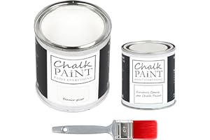 CHALK PAINT PAINT EVERYTHING CHALK PAINT Bianco Gesso y acabado + pincel - Kit listo para pintar y proteger (750 ml color + 250 ml acabado + pincel profesional 40)