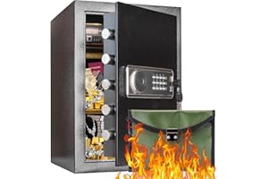 BGHSCA 70L Home Safe Box Fireproof Waterproof, Security Safe with Digital Keypad and Built in Lock Box, Fireproof Bag With Lock, Fireproof Safe for Home Firearm Medicine Improtant Papers Valuables