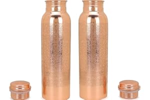 FURNISHFUL FINESSE Miedziana butelka na wodę, 1 l, naturalna butelka na wodę podróżną z czystej miedzi, do studia fitness, wędrówek, ajurwedyjskiej butelki na napoje, 2 sztuki